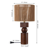 Lilian 24.5" Bohemian Casual Geometric Totem Resin with Hand-Woven Paper Rope Drum Shade LED Table Lamp