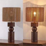 Lilian 24.5" Bohemian Casual Geometric Totem Resin with Hand-Woven Paper Rope Drum Shade LED Table Lamp