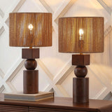 Lilian 24.5" Bohemian Casual Geometric Totem Resin with Hand-Woven Paper Rope Drum Shade LED Table Lamp