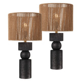 Lilian 24.5" Bohemian Casual Geometric Totem Resin with Hand-Woven Paper Rope Drum Shade LED Table Lamp
