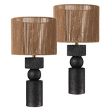 Lilian 24.5" Bohemian Casual Geometric Totem Resin with Hand-Woven Paper Rope Drum Shade LED Table Lamp
