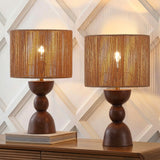 Sherry 22" Bohemian Coastal Hourglass Totem Resin with Hand-Woven Paper Rope Drum Shade LED Table Lamp