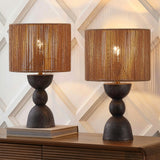 Sherry 22" Bohemian Coastal Hourglass Totem Resin with Hand-Woven Paper Rope Drum Shade LED Table Lamp