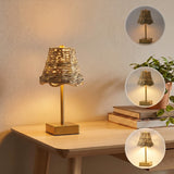 Willow 11 in. Coastal Bohemian Metal and Water Hyacinth Tapered Cordless Rechargeable Integrated Dimmable LED Table Lamp with Touch Sensor