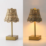 Willow 11 in. Coastal Bohemian Metal and Water Hyacinth Tapered Cordless Rechargeable Integrated Dimmable LED Table Lamp with Touch Sensor