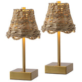 Willow 11 in. Coastal Bohemian Metal and Water Hyacinth Tapered Cordless Rechargeable Integrated Dimmable LED Table Lamp with Touch Sensor