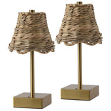 Willow 11 in. Coastal Bohemian Metal and Water Hyacinth Tapered Cordless Rechargeable Integrated Dimmable LED Table Lamp with Touch Sensor
