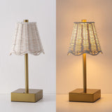 Willow 11 in. Coastal Bohemian Metal and Water Hyacinth Tapered Cordless Rechargeable Integrated Dimmable LED Table Lamp with Touch Sensor