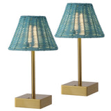 Chester 11.3 in. Coastal Bohemian Metal and Rattan Tapered Cordless Rechargeable Integrated Dimmable LED Table Lamp with Touch Sensor