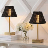 Chester 11.3 in. Coastal Bohemian Metal and Rattan Tapered Cordless Rechargeable Integrated Dimmable LED Table Lamp with Touch Sensor