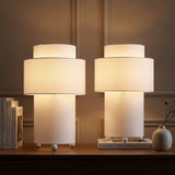 Franklin 17.5 in. Modern Minimalist Fabric Stacked Cylinder LED Table Lamp White (Set of 2) – AI-ON