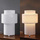 Franklin 17.5 in. Modern Minimalist Fabric Stacked Cylinder LED Table Lamp