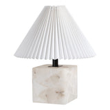 Hermin 16.5" Contemporary Minimalist Geometric Sculptural Alabaster Cube Metal LED Table Lamp with Nightlight Base and Pleated Shade