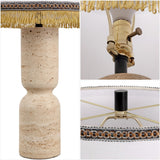 Lacy 25.25" Organic Modern Sculptural Hourglass Travertine Stone with Fringed Drum Shade LED Table Lamp