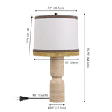 Lacy 25.25" Organic Modern Sculptural Hourglass Travertine Stone with Fringed Drum Shade LED Table Lamp