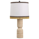 Lacy 25.25" Organic Modern Sculptural Hourglass Travertine Stone with Fringed Drum Shade LED Table Lamp