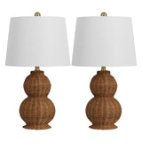 Millie 23" Modern Coastal Woven Rattan Gourd LED Table Lamp, Set of 2