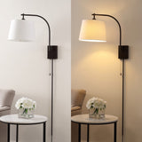 Gosling 22.5" Mid-Century Modern Plug-In or Hardwired Iron LED Gooseneck Swing Arm Wall Sconce with Pull-Chain and USB Charging Port