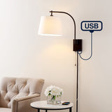 Gosling 22.5" Mid-Century Modern Plug-In or Hardwired Iron LED Gooseneck Swing Arm Wall Sconce with Pull-Chain and USB Charging Port