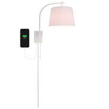 Gosling 22.5" Mid-Century Modern Plug-In or Hardwired Iron LED Gooseneck Swing Arm Wall Sconce with Pull-Chain and USB Charging Port