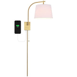 Gosling 22.5" Mid-Century Modern Plug-In or Hardwired Iron LED Gooseneck Swing Arm Wall Sconce with Pull-Chain and USB Charging Port