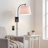 Gosling 22.5" Mid-Century Modern Plug-In or Hardwired Iron LED Gooseneck Swing Arm Wall Sconce with Pull-Chain and USB Charging Port