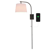 Gosling 22.5" Mid-Century Modern Plug-In or Hardwired Iron LED Gooseneck Swing Arm Wall Sconce with Pull-Chain and USB Charging Port