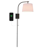 Gosling 22.5" Mid-Century Modern Plug-In or Hardwired Iron LED Gooseneck Swing Arm Wall Sconce with Pull-Chain and USB Charging Port