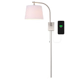 Gosling 22.5" Mid-Century Modern Plug-In or Hardwired Iron LED Gooseneck Swing Arm Wall Sconce with Pull-Chain and USB Charging Port