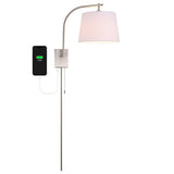 Gosling 22.5" Mid-Century Modern Plug-In or Hardwired Iron LED Gooseneck Swing Arm Wall Sconce with Pull-Chain and USB Charging Port
