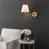 David 18.5" Modern French Country Swing Arm Plug-In or Hardwired Iron LED Star Wall Sconce with Pull-Chain and USB Charging Port - JONATHAN Y