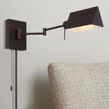 Arlo Farmhouse Industrial Single Swing Arm Plug-In or Hardwired Iron LED Wall Sconce with Pull-Chain - JONATHAN Y