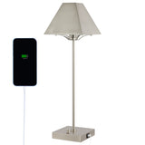 Ruthen 25" Industrial Style Iron Pyramid Bedside LED Table Lamp with USB Charging Port - JONATHAN Y