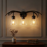 Wyatt Southwestern Bohemian Resin/Seeded Glass Faux Antler LED Vanity Light Antique Black Wood Finish / 3 Sockets – AI-ON