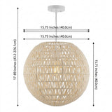 Luna 15.75" Bohemian Modern Woven Rattan/Iron LED Pendant Cream/White / 1 Socket – DIM
