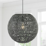 Luna 15.75" Bohemian Modern Woven Rattan/Iron LED Pendant