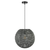 Luna 15.75" Bohemian Modern Woven Rattan/Iron LED Pendant - JONATHAN Y