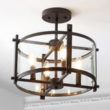 Hampdon 15" Iron/Glass Modern Drum LED Flush Mount - JONATHAN Y