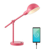 Curtis 20.25" Vintage Industrial Iron Adjustable Dome Shade LED Task Lamp with USB Charging Port - JONATHAN Y