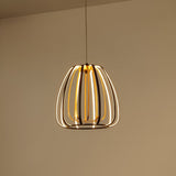 Gigi 11.5" Modern Glam Metal Adjustable Dimmable Stripe Cage Integrated LED Pendant - JONATHAN Y