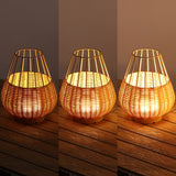 Elian 10" Modern Rustic Decorative Indoor/Outdoor Faux Wicker Rechargeable/Cordless Dimmable Integrated LED Table Lamp, Set of 2