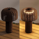Mia 10" Modern Scandinavian Indoor/Outdoor Faux Wicker Rechargeable/Cordless Dimmable Integrated LED Table Lamp, Set of 2
