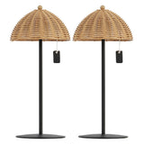 Tilly 12.75" Modern Coastal Indoor/Outdoor Wicker Shade Rechargeable/Cordless Dimmable Integrated LED Table Lamp Set 2