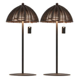 Tilly 12.75" Modern Coastal Indoor/Outdoor Wicker Shade Rechargeable/Cordless Dimmable Integrated LED Table Lamp Set 2