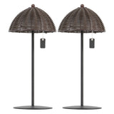 Tilly 12.75" Modern Coastal Indoor/Outdoor Wicker Shade Rechargeable/Cordless Dimmable Integrated LED Table Lamp Set 2