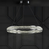 Benton 24.7" Round Integrated LED Crystal/Metal Pendant - JONATHAN Y