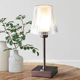 Oscar 12.5" Modern Industrial Rechargeable/Cordless Iron/Acrylic Integrated LED Table Lamp with Ribbed Shade - JONATHAN Y