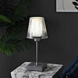 Oscar 12.5" Modern Industrial Rechargeable/Cordless Iron/Acrylic Integrated LED Table Lamp with Ribbed Shade