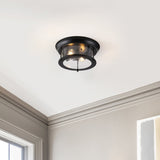 Lauren 13.25" Metal/Glass LED Flush Mount - JONATHAN Y