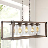 Zeniba 36" Linear Adjustable Iron/Seeded Glass Rustic Farmhouse LED Pendant - JONATHAN Y